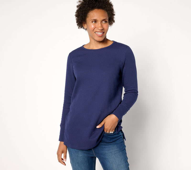 Denim & Co. Petite Waffle Knit Crew Neck Long Tunic — View 17