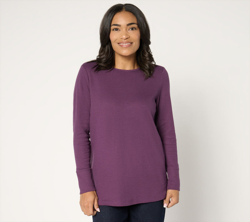 Denim & Co. Petite Waffle Knit Crew Neck Long Tunic — View 25