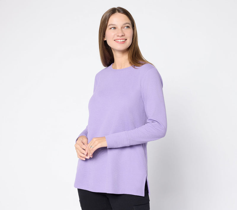 Denim & Co. Petite Waffle Knit Crew Neck Long Tunic — View 36