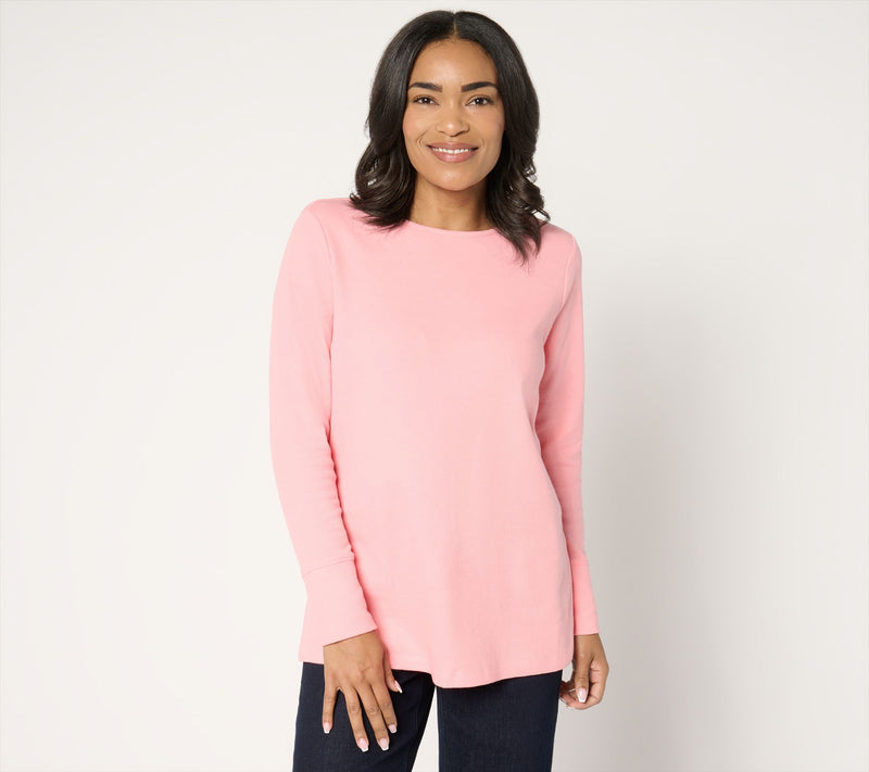 Denim & Co. Petite Waffle Knit Crew Neck Long Tunic — View 23