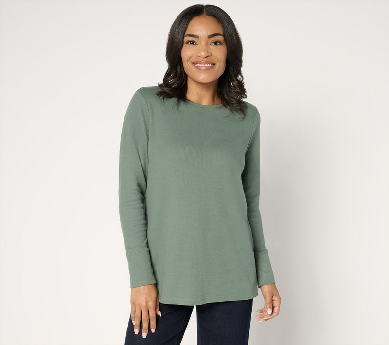 Denim & Co. Petite Waffle Knit Crew Neck Long Tunic — View 27