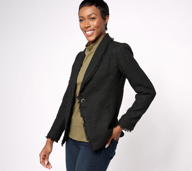 GRAVER Susan Graver Petite Tweed Blazer w/Fray Detail — View 3
