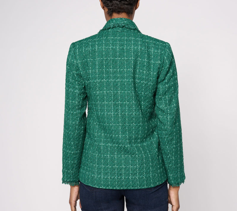 GRAVER Susan Graver Petite Tweed Blazer w/Fray Detail — View 8