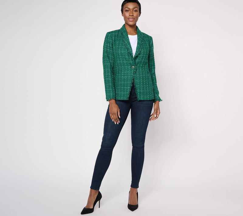 GRAVER Susan Graver Petite Tweed Blazer w/Fray Detail — View 9