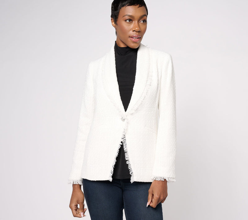 GRAVER Susan Graver Petite Tweed Blazer w/Fray Detail — View 6
