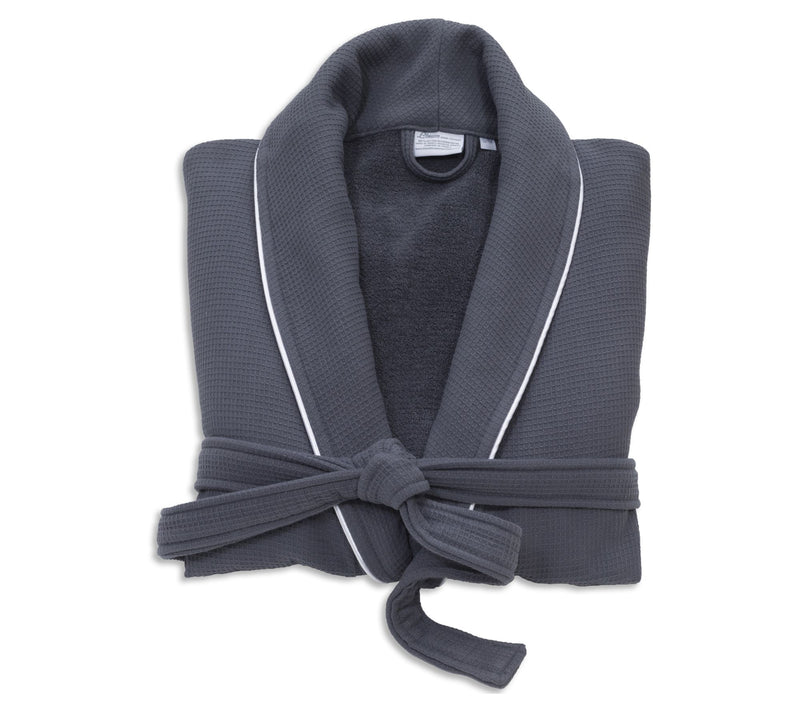Linum Home Textiles Waffle Terry Bathrobe w/ Satin Piped Trim — Main view