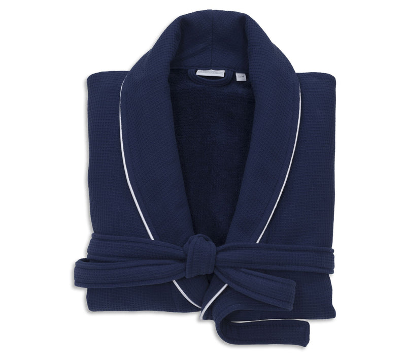 Linum Home Textiles Waffle Terry Bathrobe w/ Satin Piped Trim — View 5