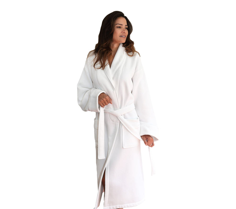 Linum Home Textiles Waffle Terry Bathrobe w/ Satin Piped Trim — View 12