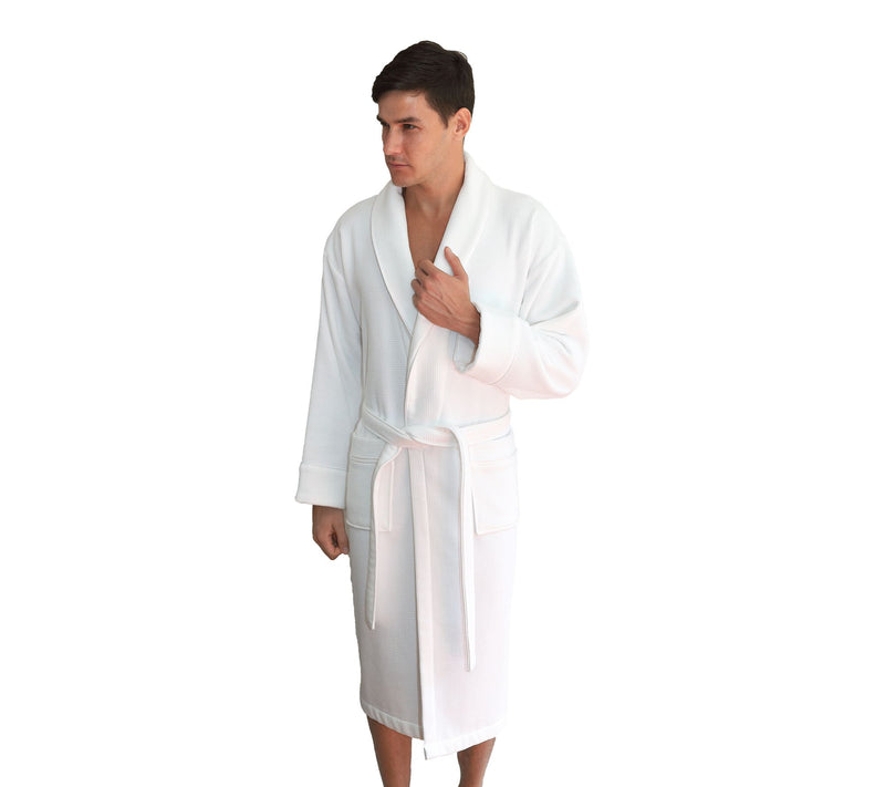 Linum Home Textiles Waffle Terry Bathrobe w/ Satin Piped Trim — View 11