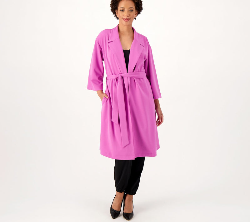 Girl With Curves Regular 3/4-Sleeve Wrap Coat with Tie Waist — View 3