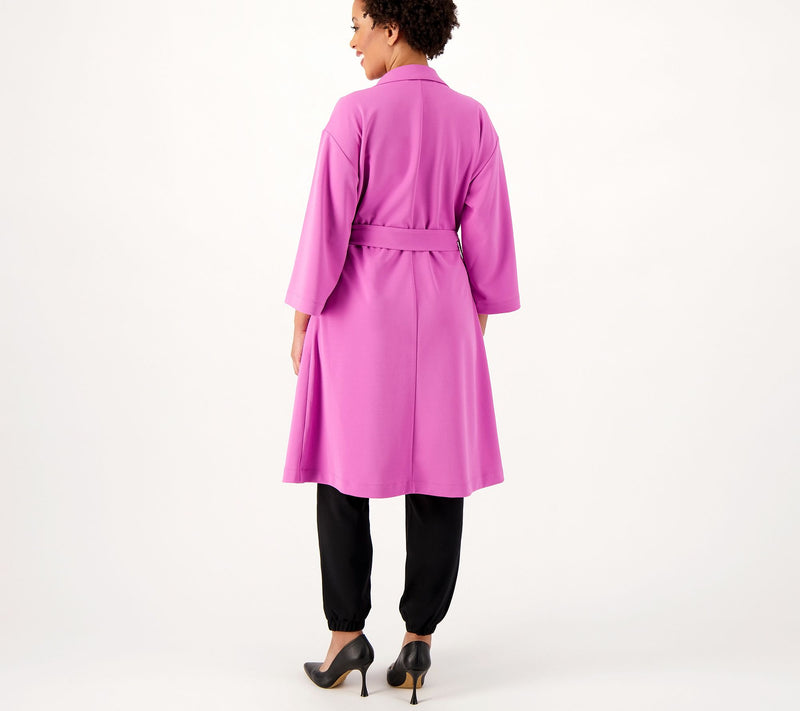 Girl With Curves Petite 3/4-Sleeve Wrap Coat with Tie Waist — View 6