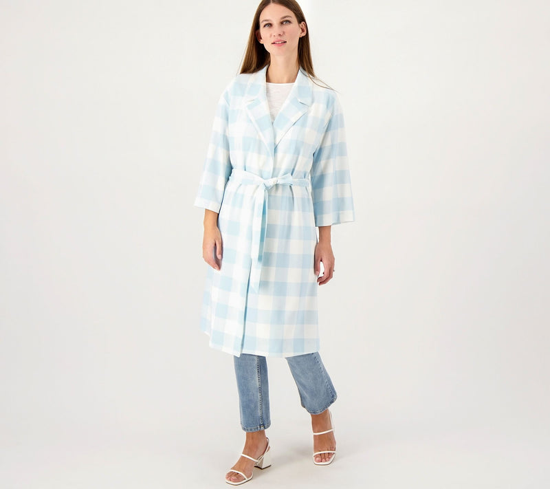 Girl With Curves Petite 3/4-Sleeve Wrap Coat with Tie Waist — View 3