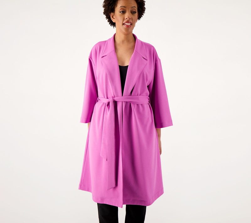 Girl With Curves Petite 3/4-Sleeve Wrap Coat with Tie Waist — View 7