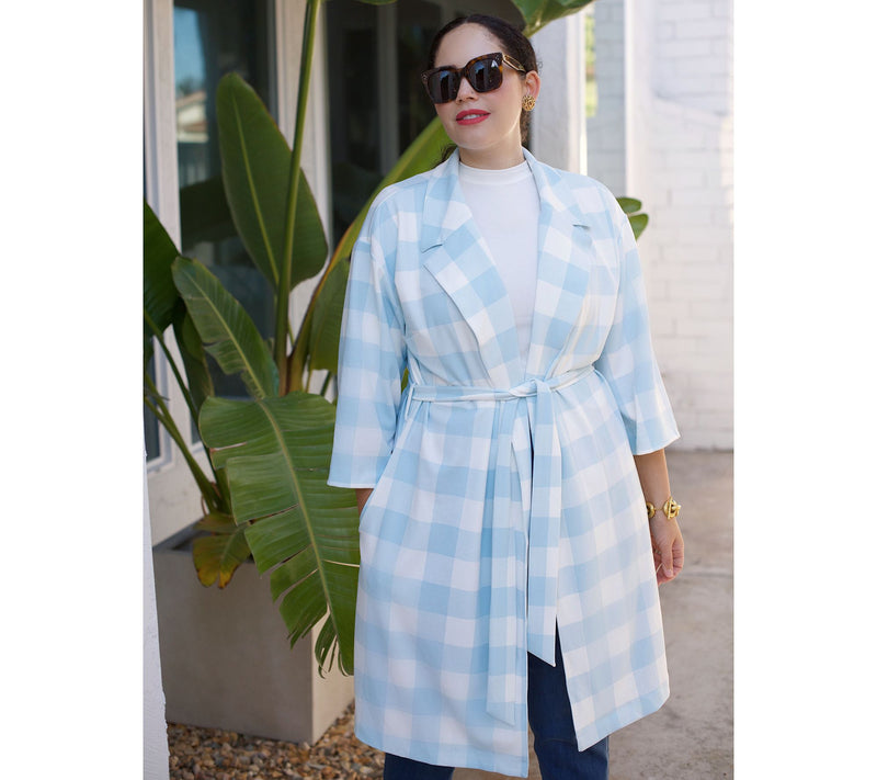 Girl With Curves Petite 3/4-Sleeve Wrap Coat with Tie Waist — View 8
