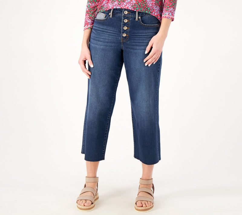 LOGO by Lori Goldstein Petite Wide Leg Jeans with Button Fly — View 2