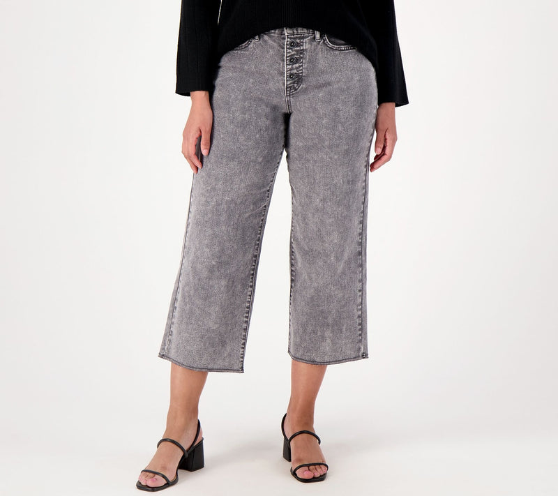 LOGO by Lori Goldstein Petite Wide Leg Jeans with Button Fly — View 4