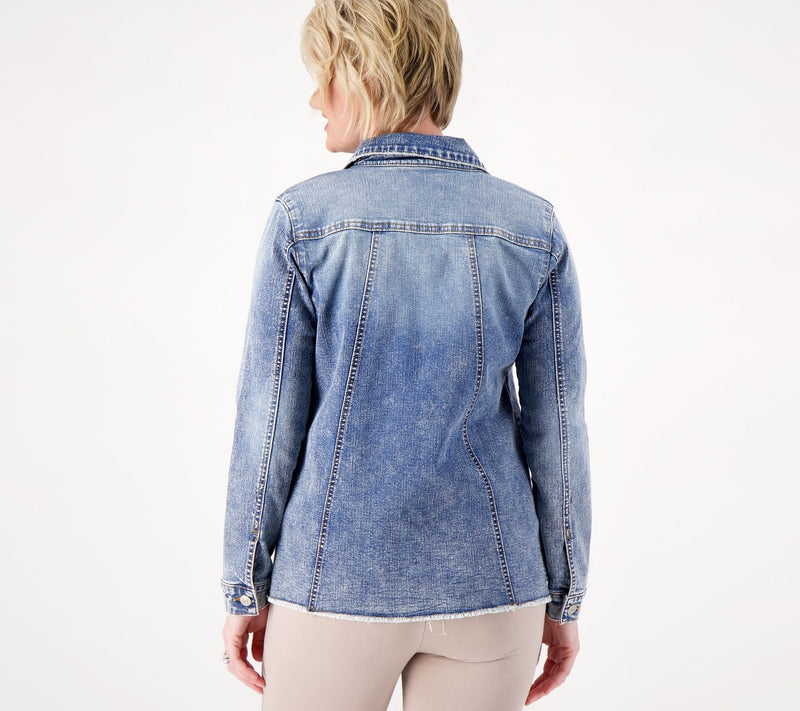 LOGO by Lori Goldstein Denim Jacket with Frayed Hem — View 4