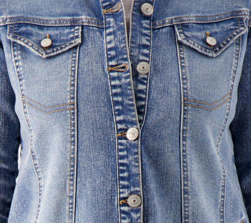 LOGO by Lori Goldstein Denim Jacket with Frayed Hem — View 6