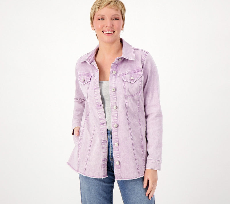 LOGO by Lori Goldstein Denim Jacket with Frayed Hem — View 3