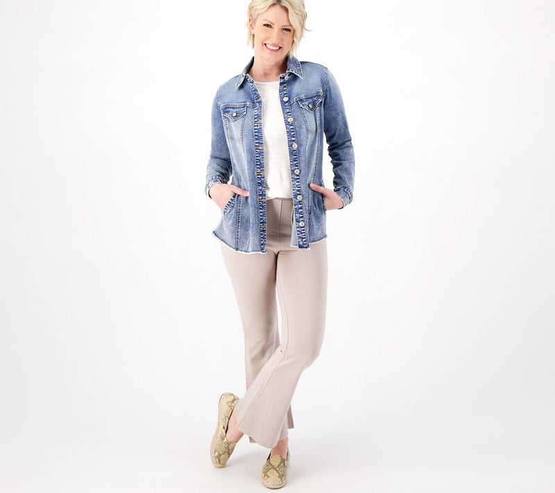 LOGO by Lori Goldstein Denim Jacket with Frayed Hem — View 5