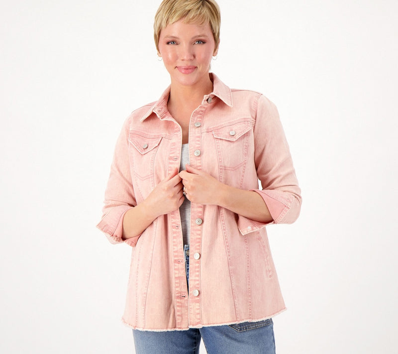 LOGO by Lori Goldstein Denim Jacket with Frayed Hem — View 18