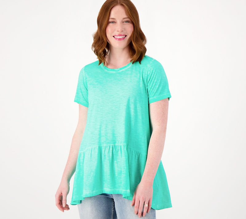 LOGO by Lori Goldstein Distressed Cotton Slub Peplum Top — View 13