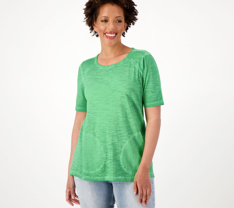 LOGO by Lori Goldstein Distressed Cotton Elbow Sleeve Top — View 14
