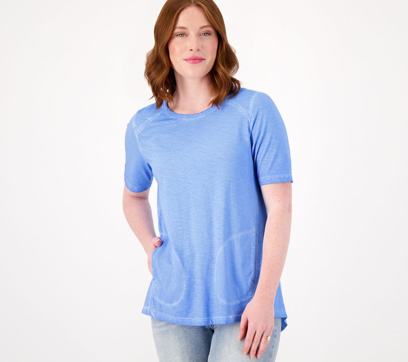 LOGO by Lori Goldstein Distressed Cotton Elbow Sleeve Top — View 15