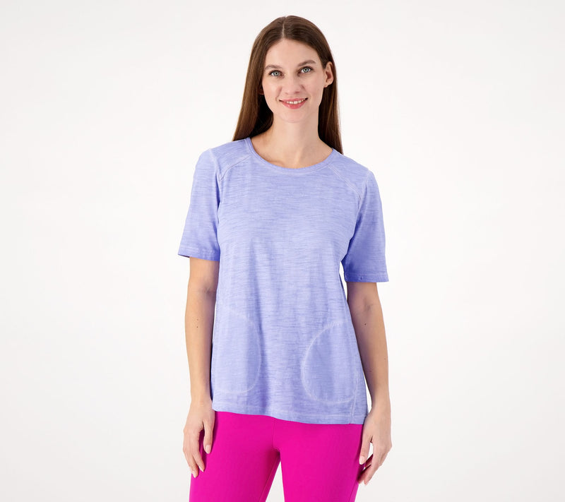 LOGO by Lori Goldstein Distressed Cotton Elbow Sleeve Top — View 5