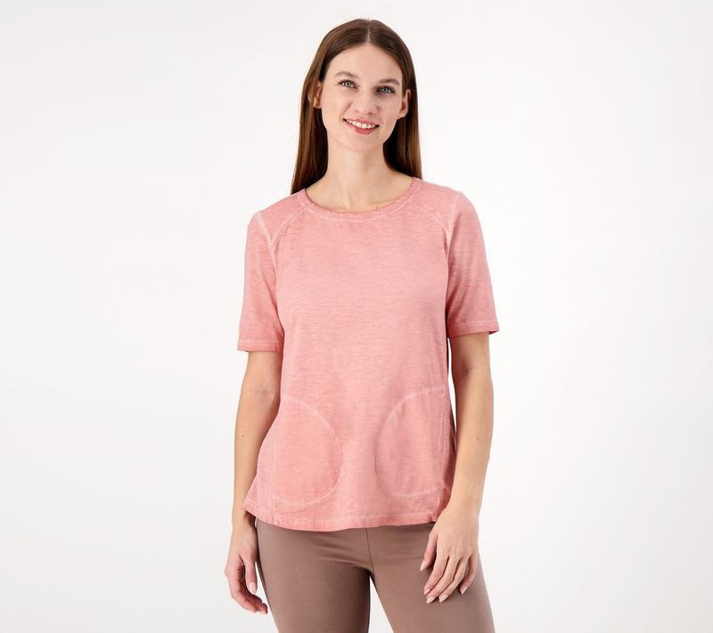 LOGO by Lori Goldstein Distressed Cotton Elbow Sleeve Top — View 4