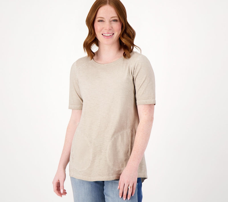 LOGO by Lori Goldstein Distressed Cotton Elbow Sleeve Top — View 16