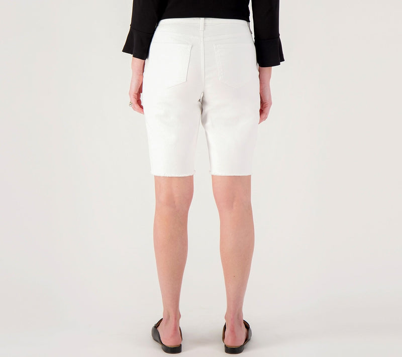 NYDJ Boyfriend Shorts w/ Frayed Hems- Optic White — View 2