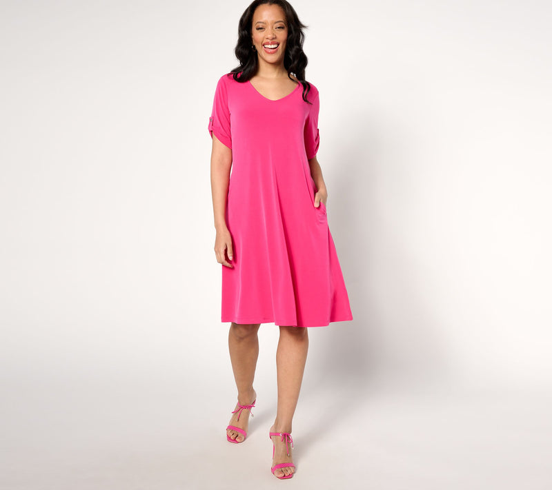 Susan Graver Every Day Regular Liquid Knit A-Line Dress — View 9