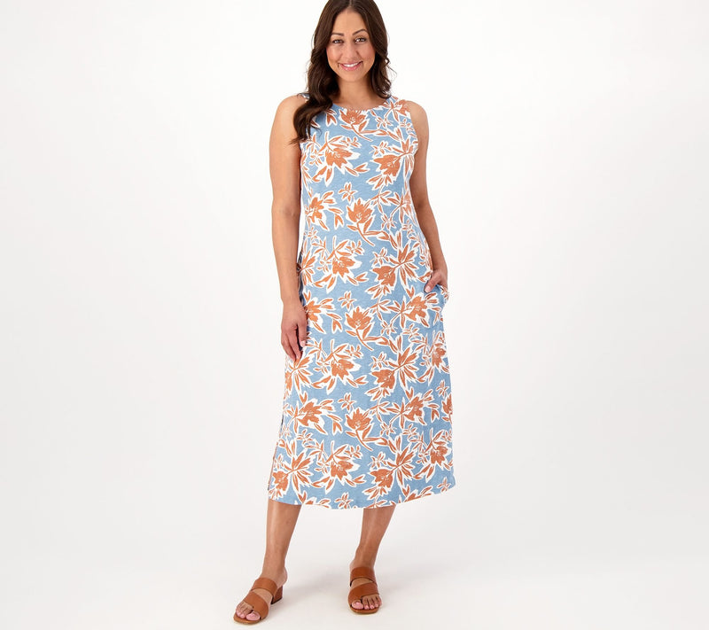 Denim & Co. Naturals Linen Blend Jersey Regular A-Line Midi Dress — View 3