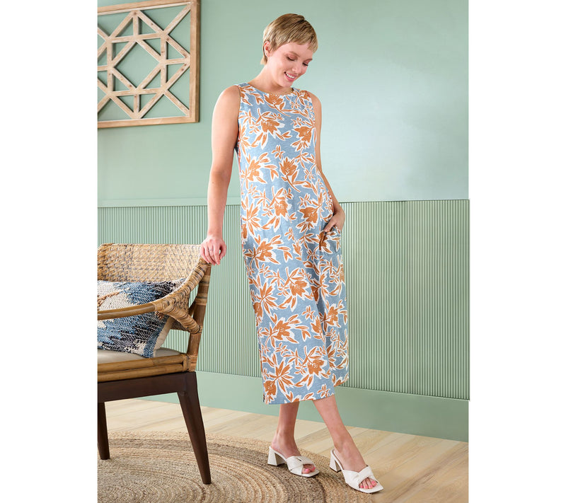Denim & Co. Naturals Linen Blend Jersey Regular A-Line Midi Dress — View 15