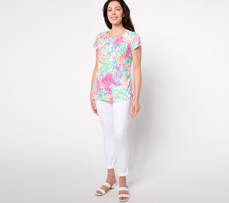 Belle by Kim Gravel Slub Knit Side Ruched Print Top — View 9