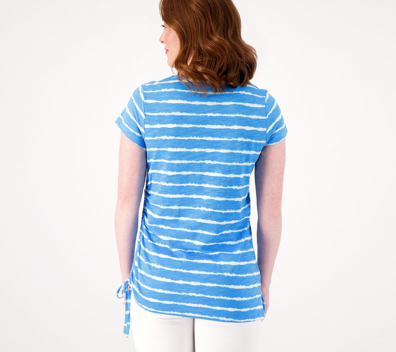Belle by Kim Gravel Slub Knit Side Ruched Print Top — View 6