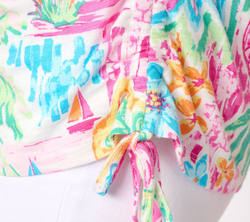 Belle by Kim Gravel Slub Knit Side Ruched Print Top — View 10