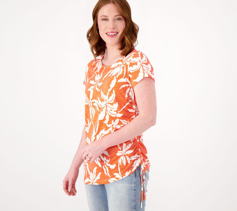Belle by Kim Gravel Slub Knit Side Ruched Print Top — View 18