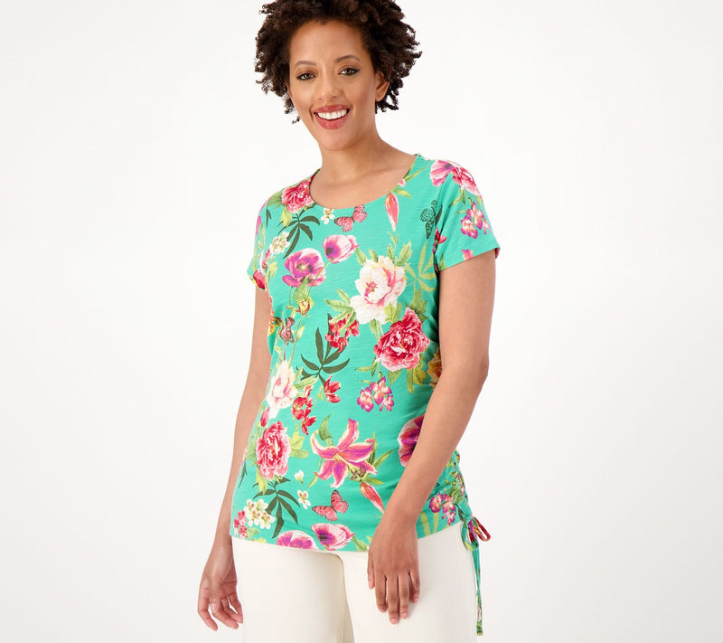 Belle by Kim Gravel Slub Knit Side Ruched Print Top — View 4