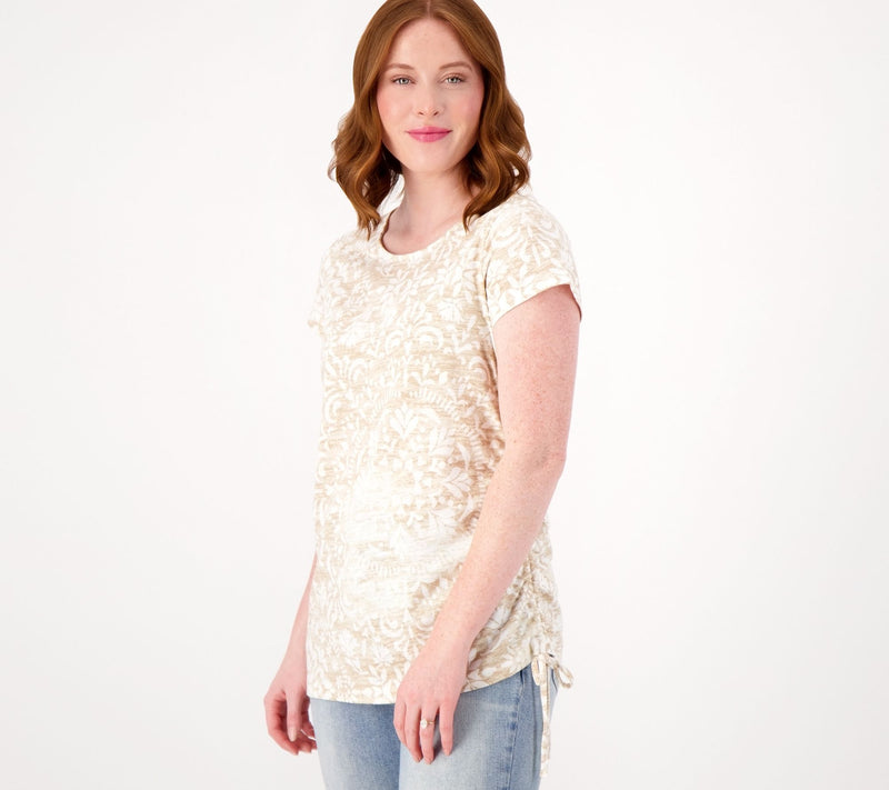 Belle by Kim Gravel Slub Knit Side Ruched Print Top — View 20