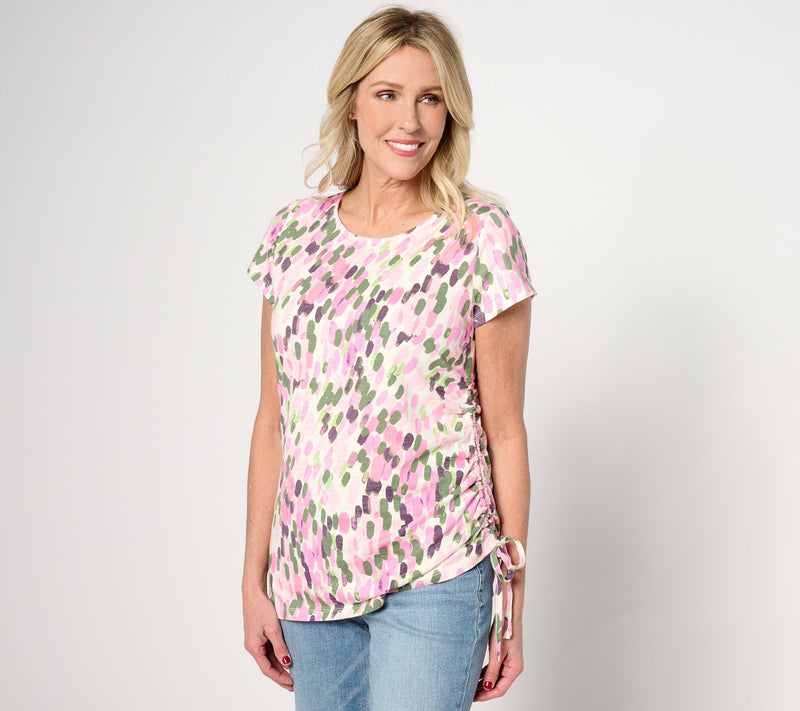 Belle by Kim Gravel Slub Knit Side Ruched Print Top — View 21