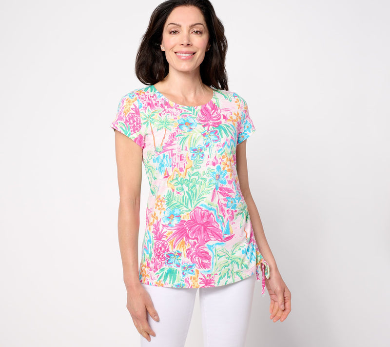 Belle by Kim Gravel Slub Knit Side Ruched Print Top — View 22