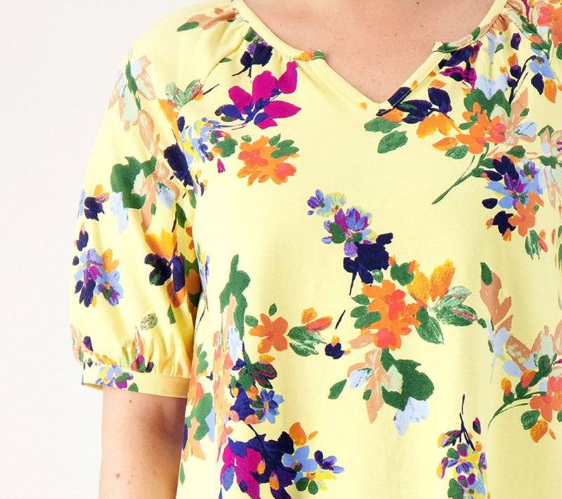 Denim & Co. Printed Favorite Jersey Split V-Neck Swing Top — View 15