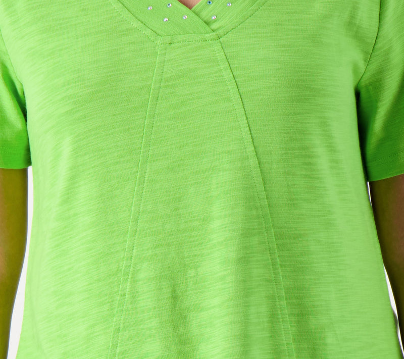 Quacker Factory Rhinestuds Embellished Short Sleeve Swing Top — View 6