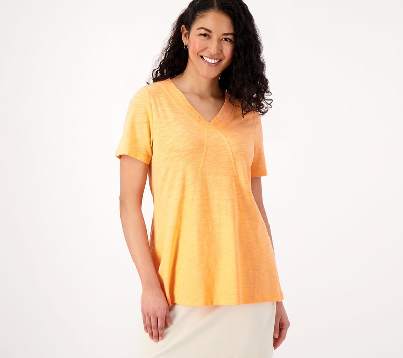 Quacker Factory Rhinestuds Embellished Short Sleeve Swing Top — View 15