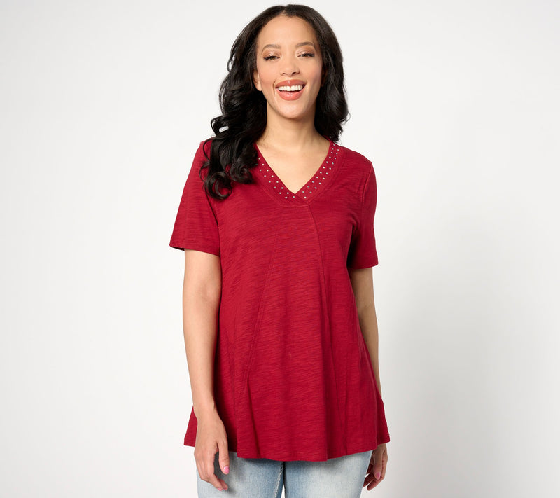 Quacker Factory Rhinestuds Embellished Short Sleeve Swing Top — View 16