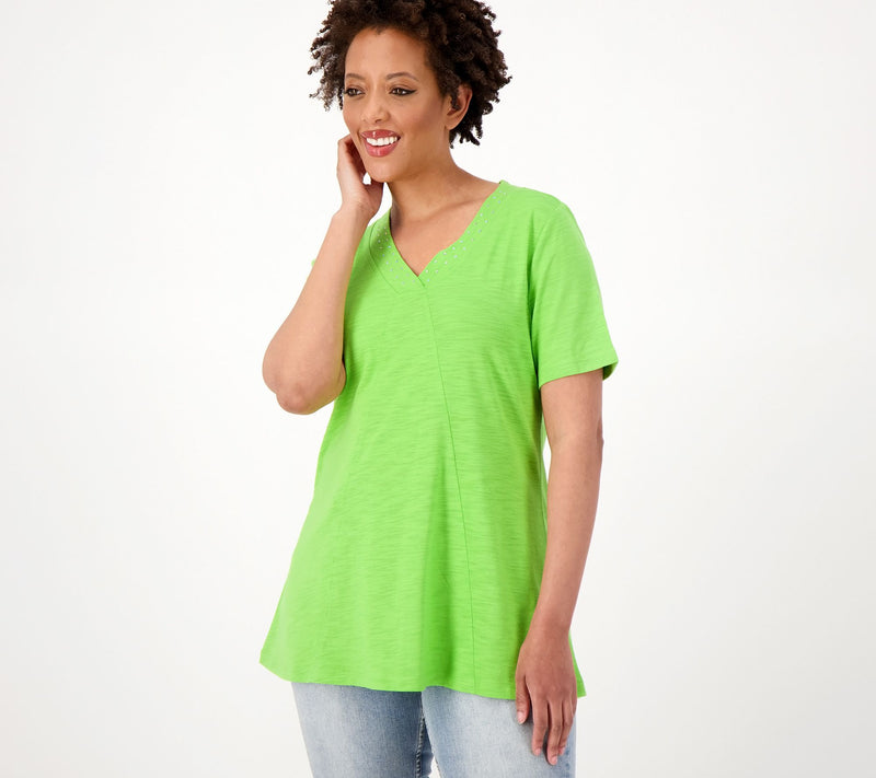 Quacker Factory Rhinestuds Embellished Short Sleeve Swing Top — View 3