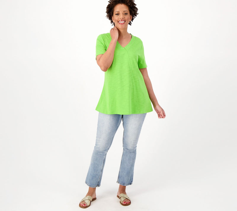 Quacker Factory Rhinestuds Embellished Short Sleeve Swing Top — View 5