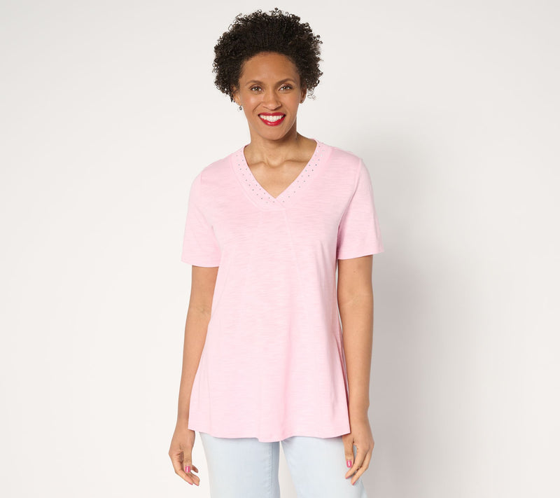 Quacker Factory Rhinestuds Embellished Short Sleeve Swing Top — View 17